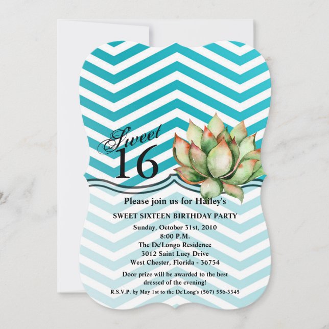 Sweet 16 Anniversaire Invitation Boho Cactus Cactu (Devant)