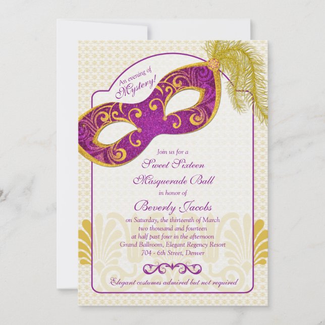 Sweet 16 Anniversaire Invitation | Boule Masquerad (Devant)