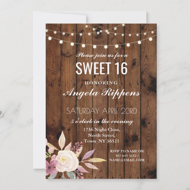 Sweet 16 Anniversaire Invitation Fleur de bois rus (Devant)
