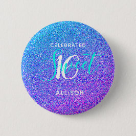 Sweet 16 Aquamariner Lila Glitzer Name Gastgeschen Button