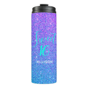 Sweet 16 Aquamariner Lila Glitzer Ombre Personalis Thermosbecher
