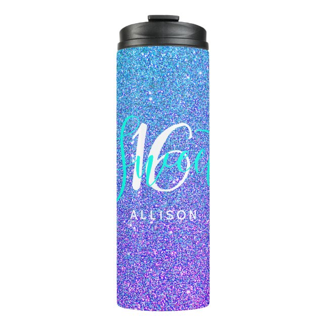 Sweet 16 Aquamariner Lila Glitzer Sparkle Personal Thermosbecher (Vorderseite)