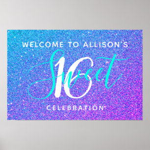 Sweet 16 Aquamariner Lila Glitzer Willkommen Perso Poster