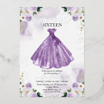 Sweet 16 Aquarell Blume Kleid Lila Silber Folieneinladung<br><div class="desc">Adorable, lila florale 16. Geburtstagsfeier Einladungen. Einfach mit Ihren Baby-Fotos und Ihrer Botschaft personalisieren. Bitte kontaktieren Sie mich per Chat, wenn Sie Fragen zum Kunstwerk haben oder eine Anpassung benötigen. Karo der Auflistung für weitere Elemente. BITTE BEACHTEN SIE: Für Unterstützung bei Bestellungen, Versand, Produktinformationen usw. wenden Sie sich direkt an...</div>