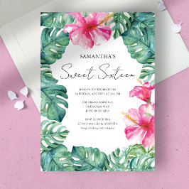 Sweet 16 Aquarell Pink Floral Tropisch Einladung