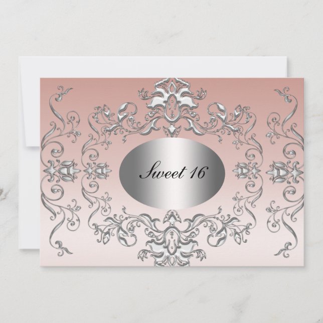 Sweet 16 Argent Rose Élégante Invitation (Devant)