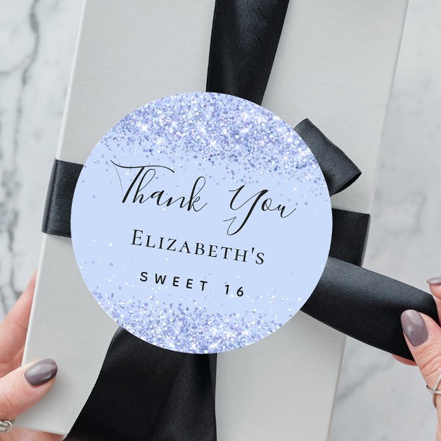 Sweet 16 Baby Blue Glitzer Staub Party Vielen Dank Runder Aufkleber (Von Creator hochgeladen)