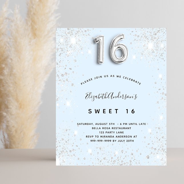 Sweet 16 baby blue silber Budget Einladung Flyer (Von Creator hochgeladen)