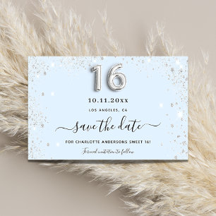 Sweet 16 baby blue silber Glitzer Save the Date