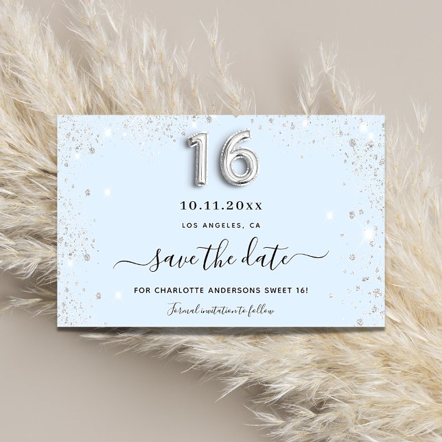 Sweet 16 baby blue silber Glitzer Save the Date (Von Creator hochgeladen)