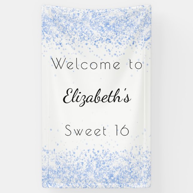 Sweet 16 Babyblau, weißer Empfang Banner (Vertikal)