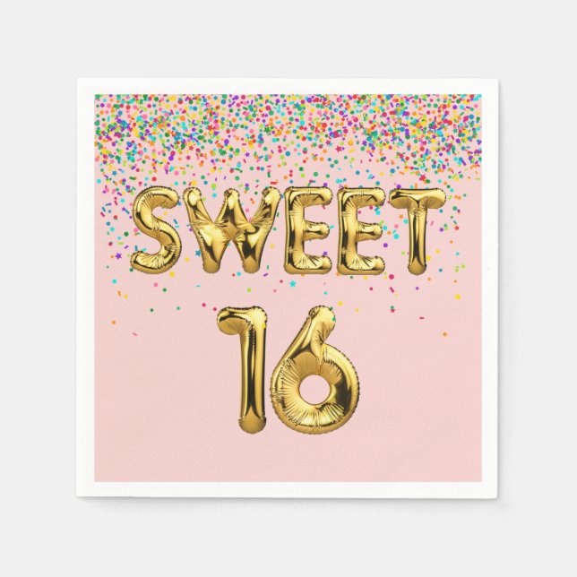Sweet 16 Balloons und Confetti Serviette (Vorderseite)