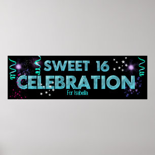 Sweet 16 Banner Poster Aquamarin Blue