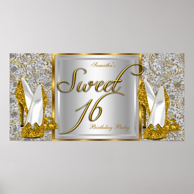 Sweet 16 Banner Poster Gold Silver (Vorne)
