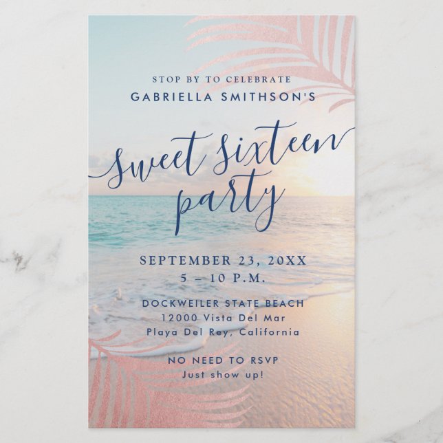 Sweet 16 Beach Party Einladung BUDGET PAPER FLYER (Vorderseite)