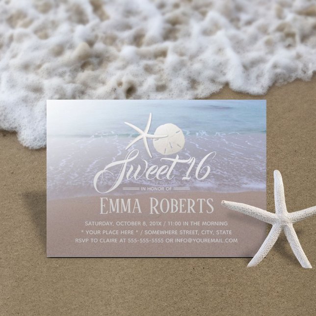 Sweet 16 Beach Thema Starfish & Sand Dollar Einladung (Von Creator hochgeladen)