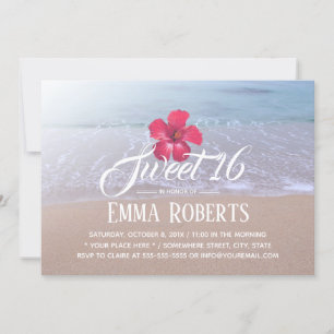 Sweet 16 Beach Thema Tropical Red Blume Einladung
