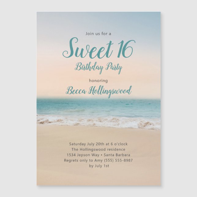 Sweet 16 Beach Theme Party Invitation (Devant)