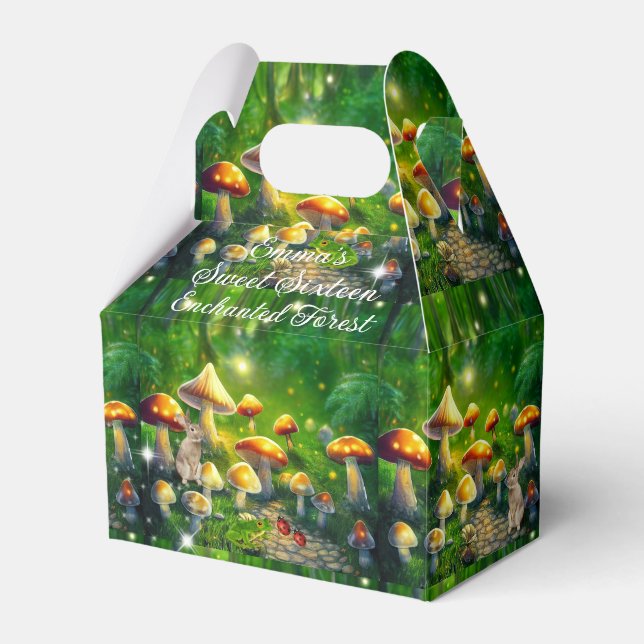Sweet 16 Bezauberte Waldkaninchen Frosch Pilz Geschenkschachtel (Vorderseite)