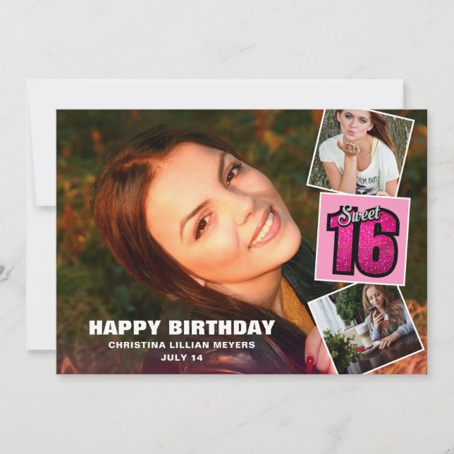 Sweet 16 Birthday 4 Foto Collage Card Karte (Vorderseite)