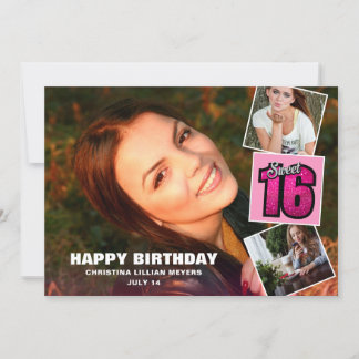 Sweet 16 Birthday 4 Foto Collage Card Karte