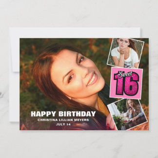 Sweet 16 Birthday 4 Foto Collage Card Karte
