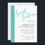 Sweet 16 Birthday Aquamarin Blue Glitzer Einladung<br><div class="desc">Glamour Glitzer, modern, hübsch und einfach aquamarin blau, Rotkehlchen's Eigelb, Türkis, oder Frühstücksfilm Thema Glitzer Stripe individuell anpassbare Geburtstagseinladungen. Mädchen, aber nicht frilly für eine elegante und klassische funkelnd Teenager Geburtstagsfeier. Design auf der Rückseite kann bearbeitet oder entfernt werden, klicken Sie einfach auf ANKUNFT. Karo mit unserer Designerkollektion für die...</div>