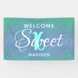 Sweet 16 Birthday Aquamarin Blue Glitzer Personali Banner