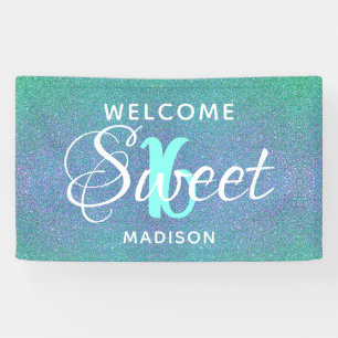 Sweet 16 Birthday Aquamarin Blue Glitzer Personali Banner