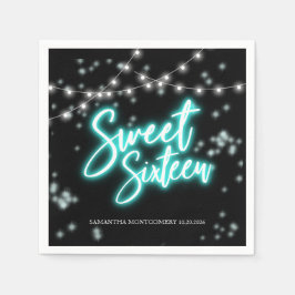 Sweet 16 Birthday Aquamarin Neon Glow Dunkles Part Serviette