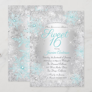 Sweet 16 Birthday Aquamarin Silver Winter Wonderla Einladung