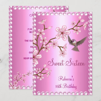 Sweet 16 Birthday Asian Pink Pearl Blume Bird Einladung