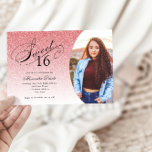 Sweet 16 Birthday Baby Pink Glitzer Glam Foto Einladung<br><div class="desc">Diese trendige Glitzer Geburtstagsfeier lädt Sie mit einer eleganten Typografie und Ihrem LieblingsFoto ein. Fügen Sie den benutzerdefinierten Text mithilfe des Vorlagenformulars hinzu. Zusätzliche Optionen für Text und Layout sind verfügbar,  wenn Sie weitere Anpassungen vornehmen möchten.</div>