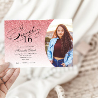Sweet 16 Birthday Baby Pink Glitzer Glam Foto Einladung