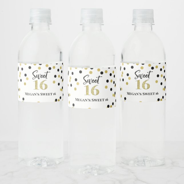 Sweet 16 Birthday Black Gold Confetti (Flaschen)