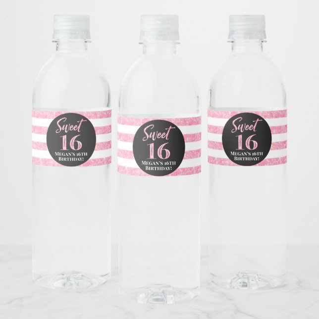 Sweet 16 Birthday Black Pink Streifen (Flaschen)