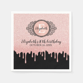 Sweet 16 Birthday Black Rose Gold Glitzer Tropfen Serviette