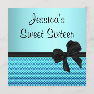 Sweet 16 Birthday Blue Black Bow Einladung