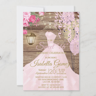 Sweet 16 Birthday - Blume aus Holz und Rosa Einladung