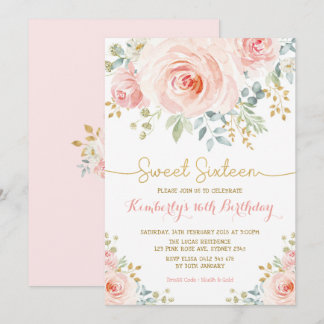 Sweet 16 Birthday Blush Gold Floral 16 . Geburtsta Einladung