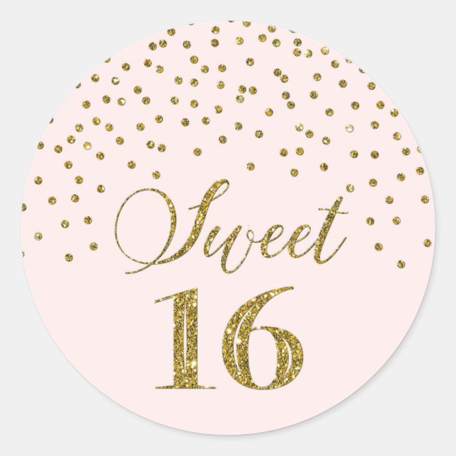 Sweet 16 Birthday Blush Pink Gold Confetti Runder Aufkleber (Vorderseite)
