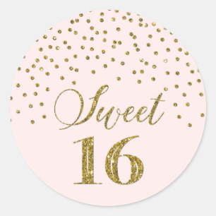 Sweet 16 Birthday Blush Pink Gold Confetti Runder Aufkleber