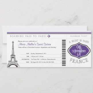 Sweet 16 Birthday Boarding Pass - Paris Einladung