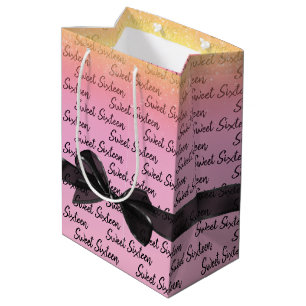 Sweet 16 Birthday Bow mit Glitzer Mittlere Geschenktüte