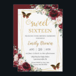Sweet 16 Birthday Burgundy Blush Bloral Butterfly Einladung<br><div class="desc">Personalisieren Sie diese schöne 16 . Geburtstag-Einladung zum 16. Geburtstag einfach und schnell mit eigenen Formulierungen,  drücken Sie einfach die Schaltfläche Anpassen,  um Stil und Platzierung des Textes weiter zu gestalten und zu formatieren. Passende Artikel im Shop erhältlich! c) Das glückliche Cat Studio</div>