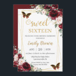 Sweet 16 Birthday Burgundy Blush Bloral Butterfly Einladung<br><div class="desc">Personalisieren Sie diese schöne 16 . Geburtstag-Einladung zum 16. Geburtstag einfach und schnell mit eigenen Formulierungen,  drücken Sie einfach die Schaltfläche Anpassen,  um Stil und Platzierung des Textes weiter zu gestalten und zu formatieren. Passende Artikel im Shop erhältlich! c) Das glückliche Cat Studio</div>