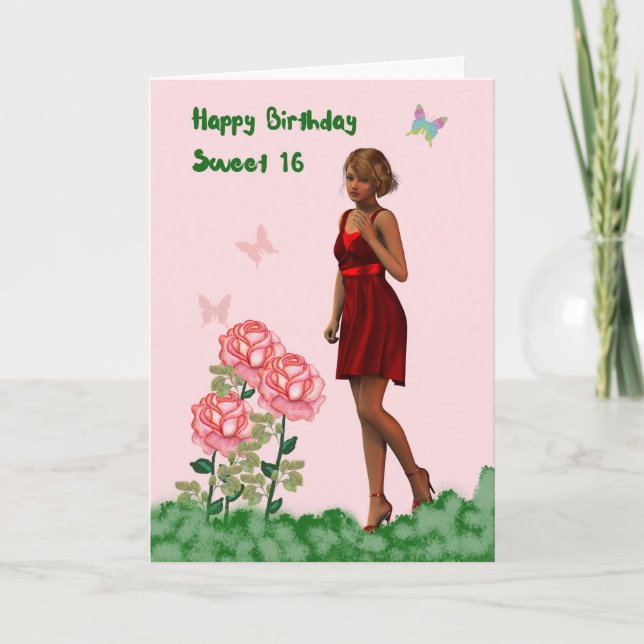 Sweet 16 Birthday Card mit Young Lady Dankeskarte (Vorderseite)