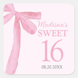 Sweet 16 Birthday Coquette Pink Bow Personalized Quadratischer Aufkleber