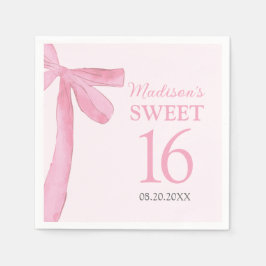 Sweet 16 Birthday Coquette Pink Bow Personalized Serviette