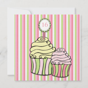 Sweet 16 Birthday Cupcake Parlor Streifen Party Einladung